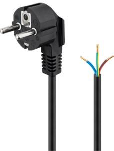 Kabel ze stykiem ochronnym, zgięty, do konfekcjonowania; 2 m, Czarny